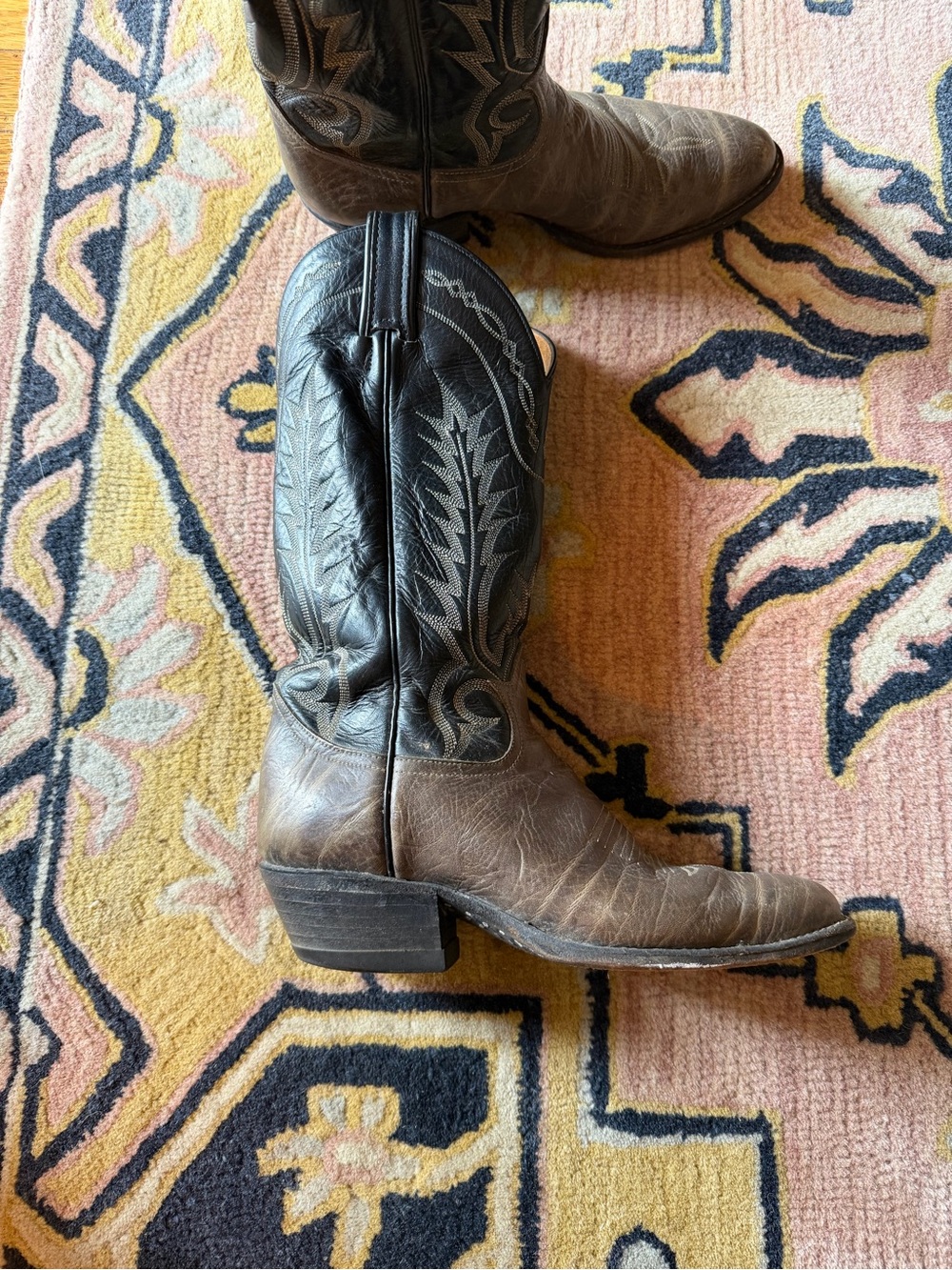 Tony Lama Two-Tone Brown and Black Leather Cowboy Boots